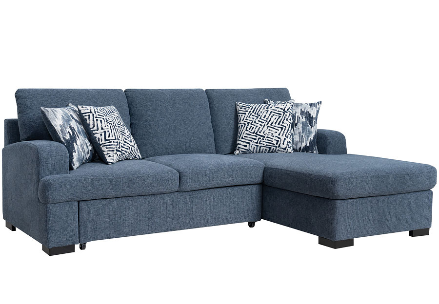 Fine Keaton Blue Two Piece Right Side Chaise Queen Sleeper Sectional