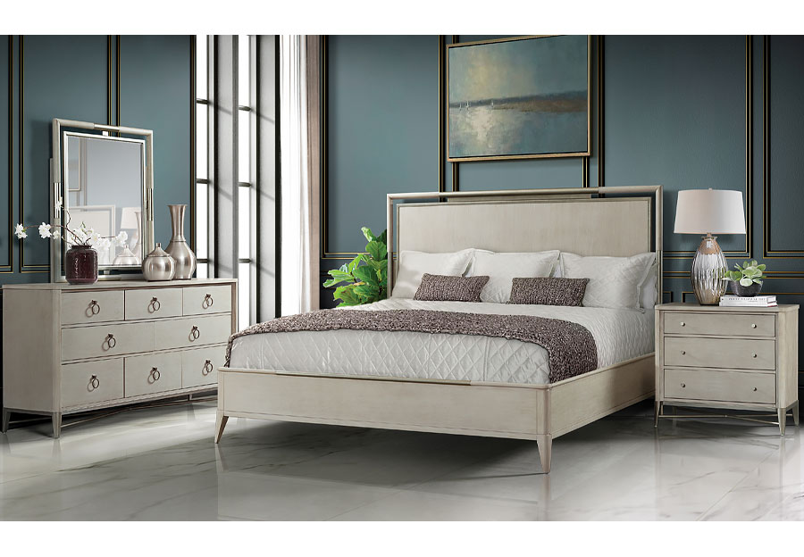 Riverside Maisie Champagne Queen Bed with Dresser and Mirror