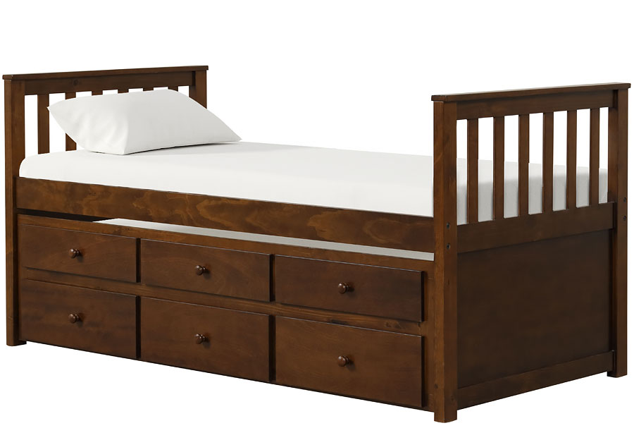 Lifestyles Ivy Espresso Twin Captains Bed with Storage Trundle