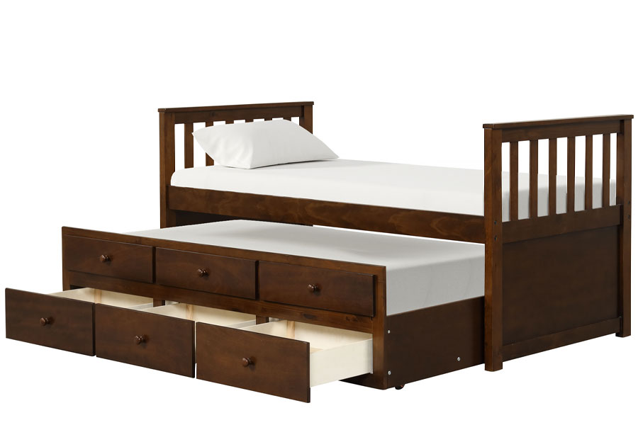Lifestyles Ivy Espresso Twin Captains Bed with Storage Trundle