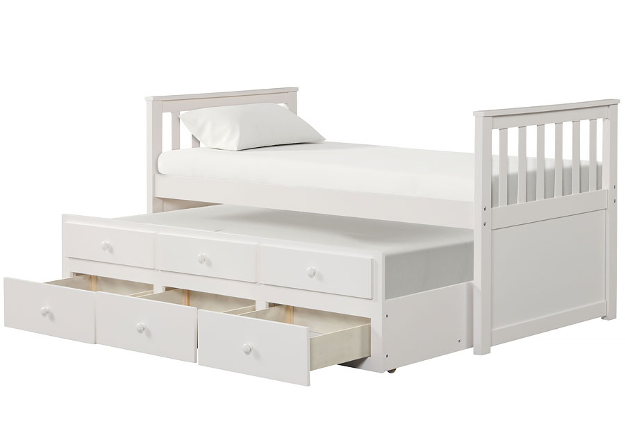 Lifestyles Ivy White Twin Captains Bed with Storage Trundle
