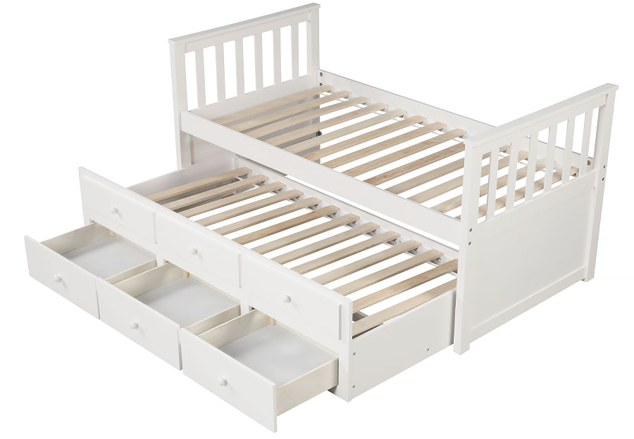 Lifestyles Ivy White Twin Captains Bed with Storage Trundle