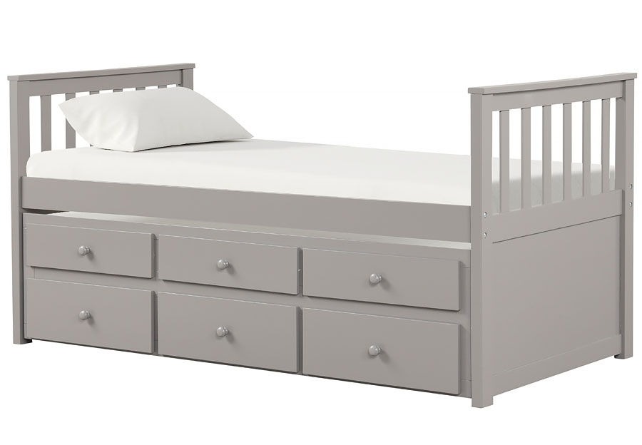 Lifestyles Ivy Grey Twin Captains Bed with Storage Trundle