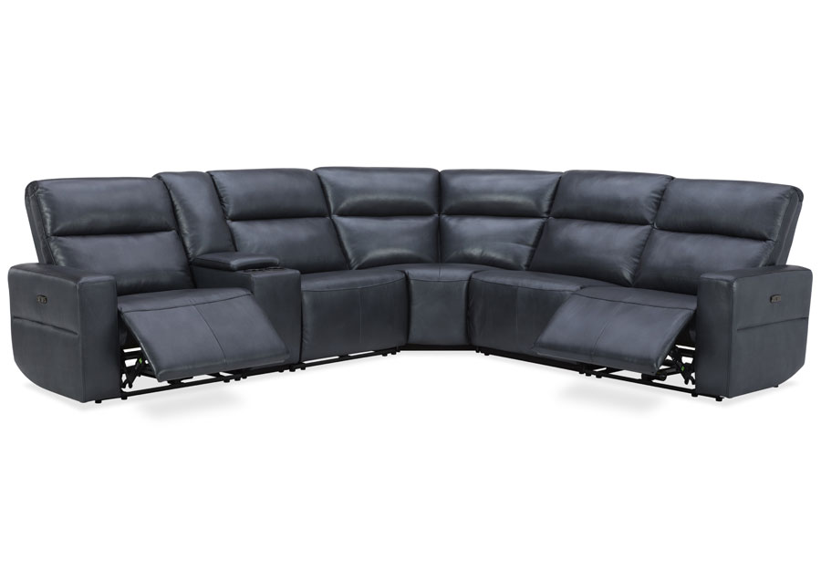 Kuka Relax Ave Navy Leather Match Three Seat Dual Power Reclining Sectional with Storage Console