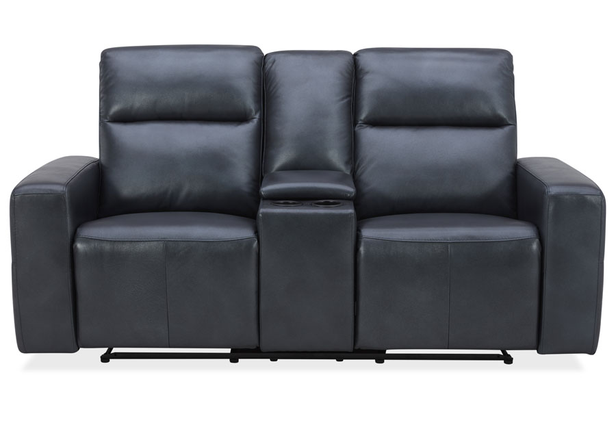 Kuka Relax Ave Navy Leather Match Manual Reclining Sofa and Reclining Console Loveseat