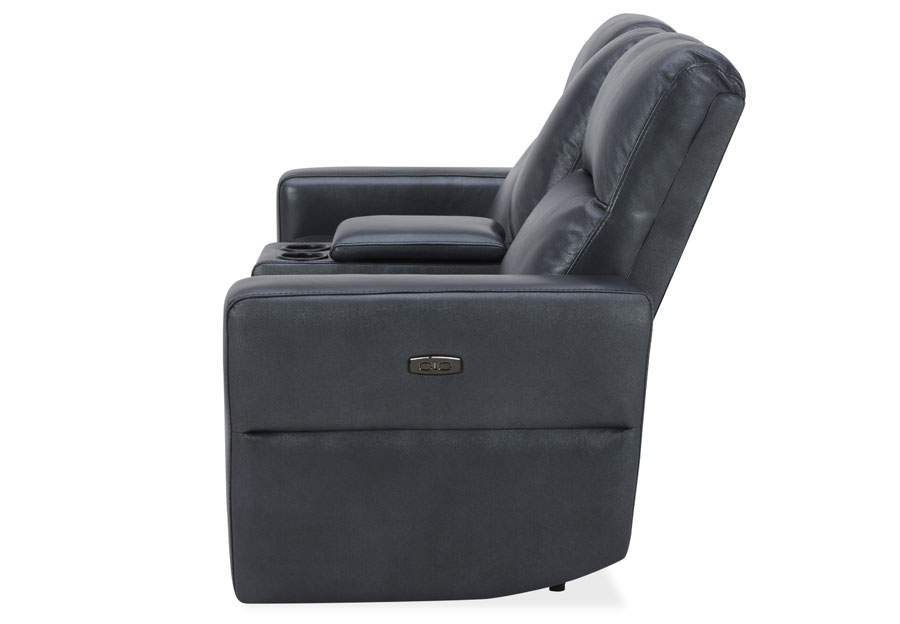 Kuka Relax Ave Navy Leather Match Dual Power Reclining Sofa and Reclining Console Loveseat