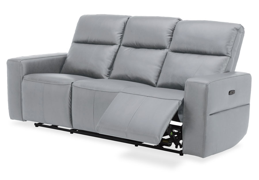 Kuka Relax Ave Light Grey Leather Match Dual Power Reclining Sofa and Reclining Console Loveseat