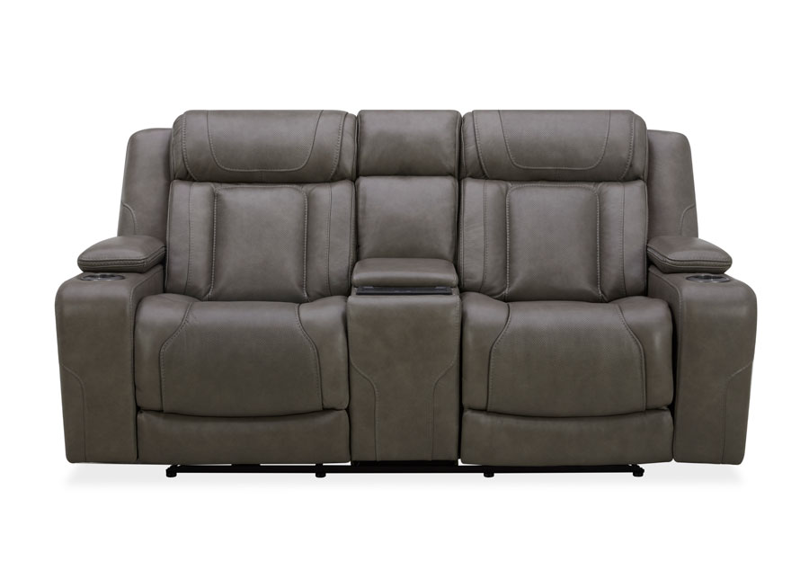 Kuka Jet Transformer Grey Leather Match Dual Power Reclining Console Loveseat