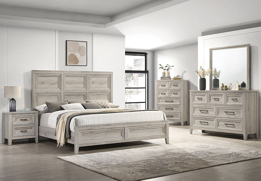 Lifestyle Seabrook Grey Queen Bed Dresser and Mirror