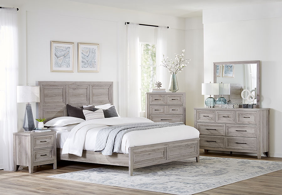 Lifestyle Seabrook Grey King Bed, Dresser and Mirror