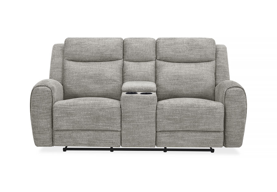 Kuka Defender Sand Fabric Manual Reclining Console Loveseat