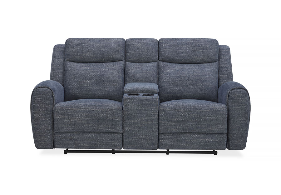 Kuka Defender Denim Fabric Manual Reclining Console Loveseat