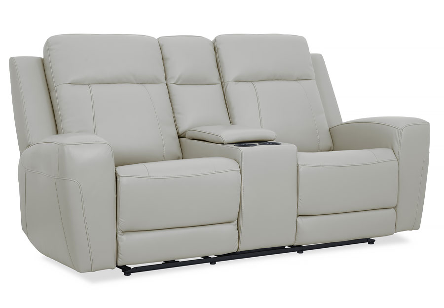 Kuka Brady Ivory Leather Match Manual Reclining Console Loveseat