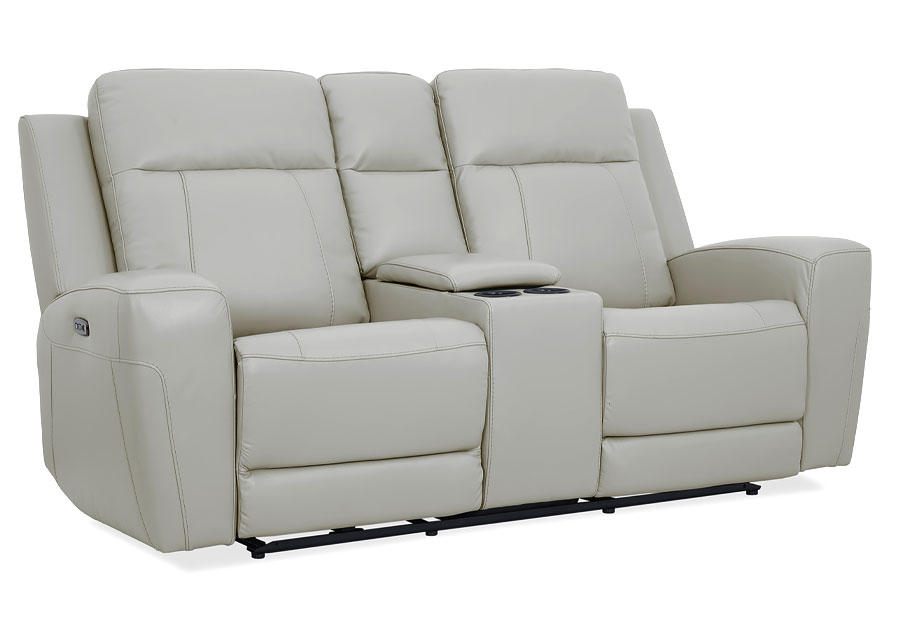 Kuka Brady Ivory Leather Match Dual Power Reclining Console Loveseat