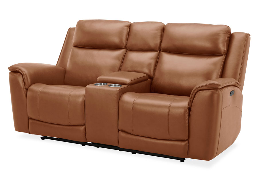 Kuka Largo Saddle Leather Match Dual Power Reclining Console Loveseat