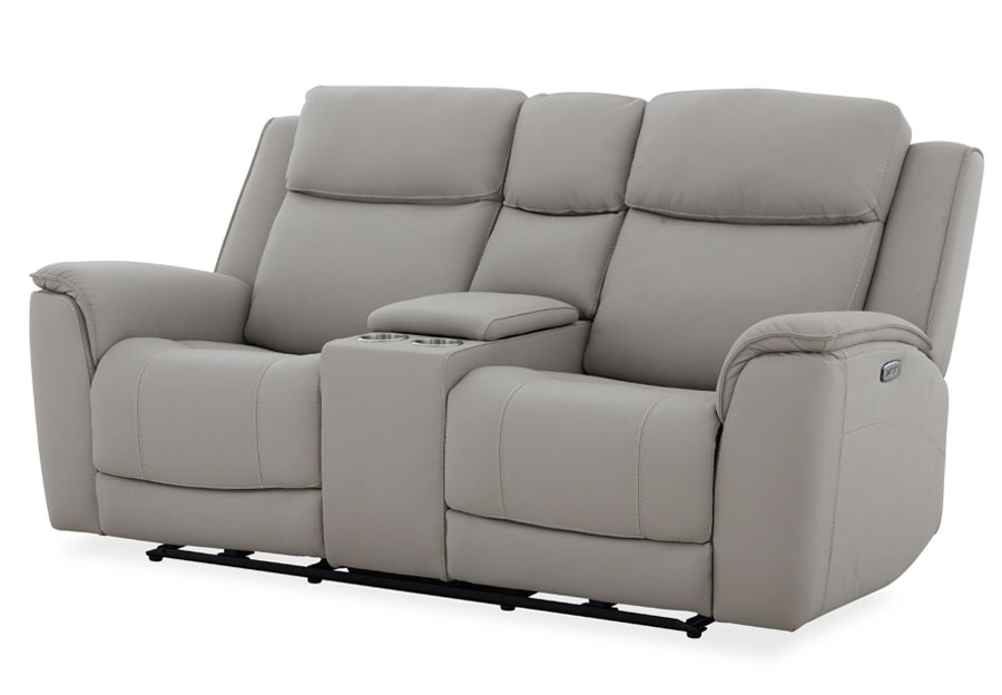 Kuka Largo Light Grey Leather Match Dual Power Reclining Console Loveseat