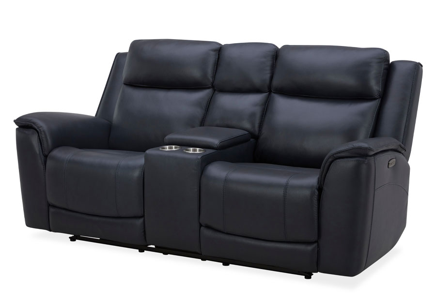 Kuka Largo Navy Leather Match Dual Power Reclining Console Loveseat    Kuka Largo Navy Leather Match Dual Power Reclining Console Loveseat  Kuka Largo Navy Leather Match Dual Power Reclining Console Loveseat   