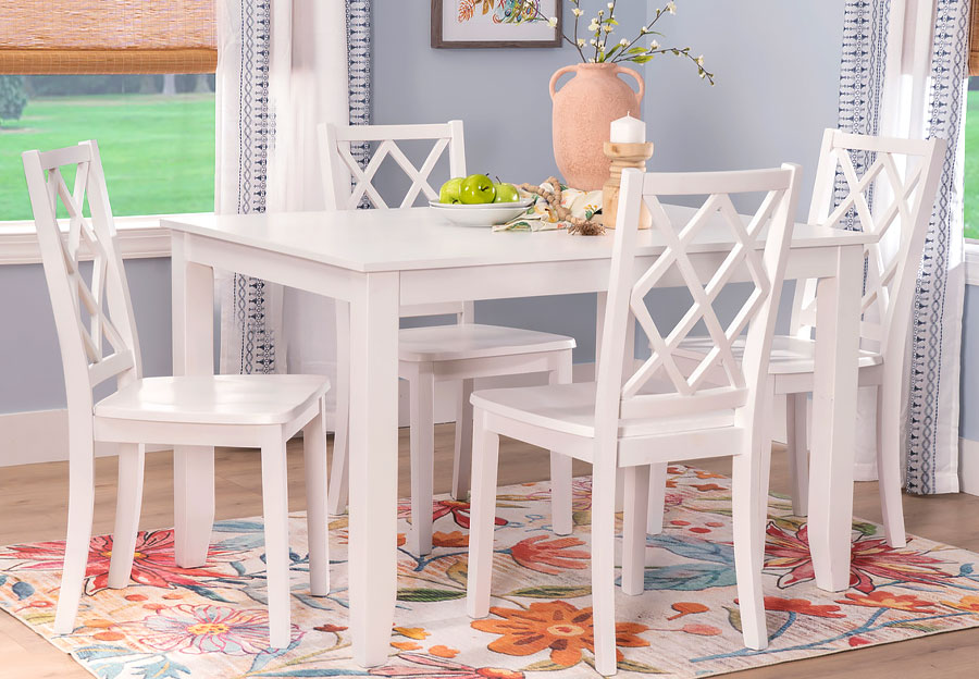 Powell Maui White Rectangular Table With Four White Side Chairs