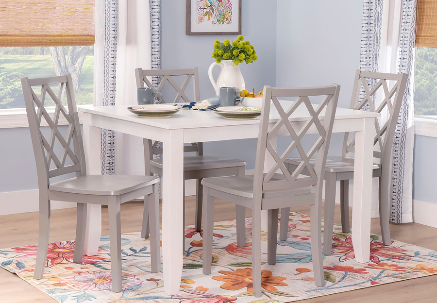 Powell Maui White Rectangular Table With Four Grey Side Chairs