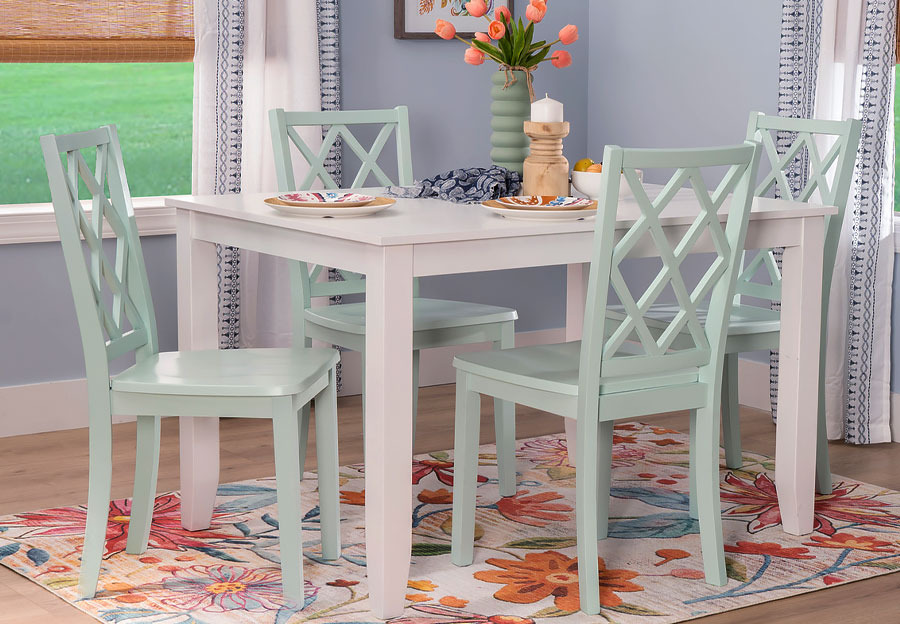 Powell Maui White Rectangular Table With Four Mint Side Chairs