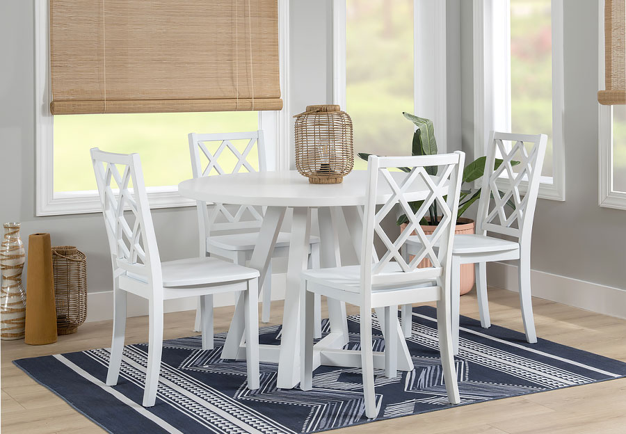 Powell Maui White Round Table With Four White Side Chairs