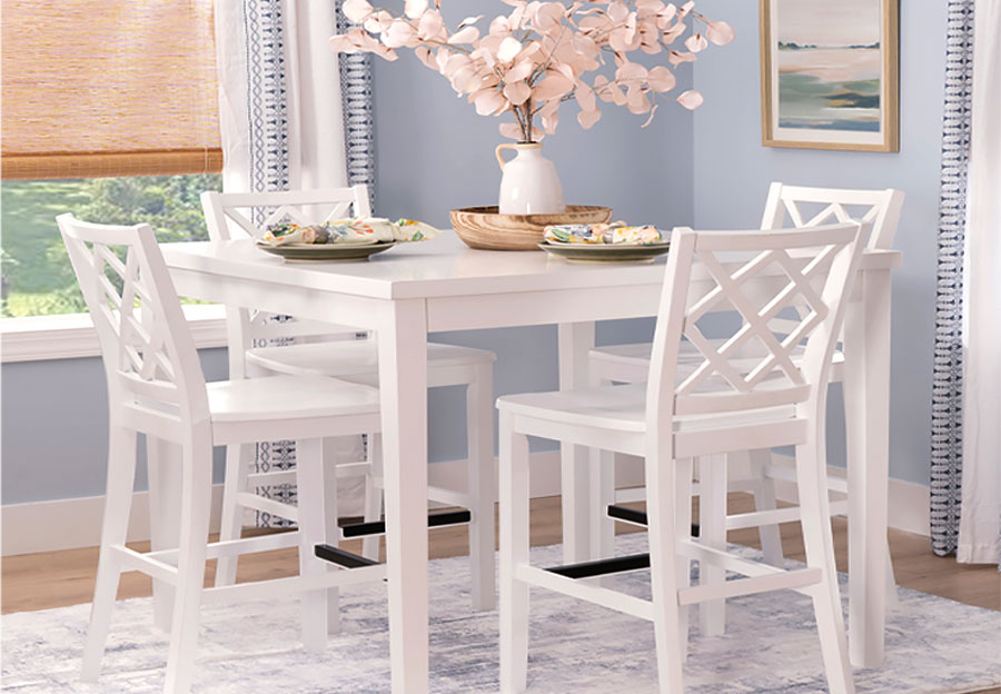 Powell Maui White Counter Table With Four White Counter Chairs