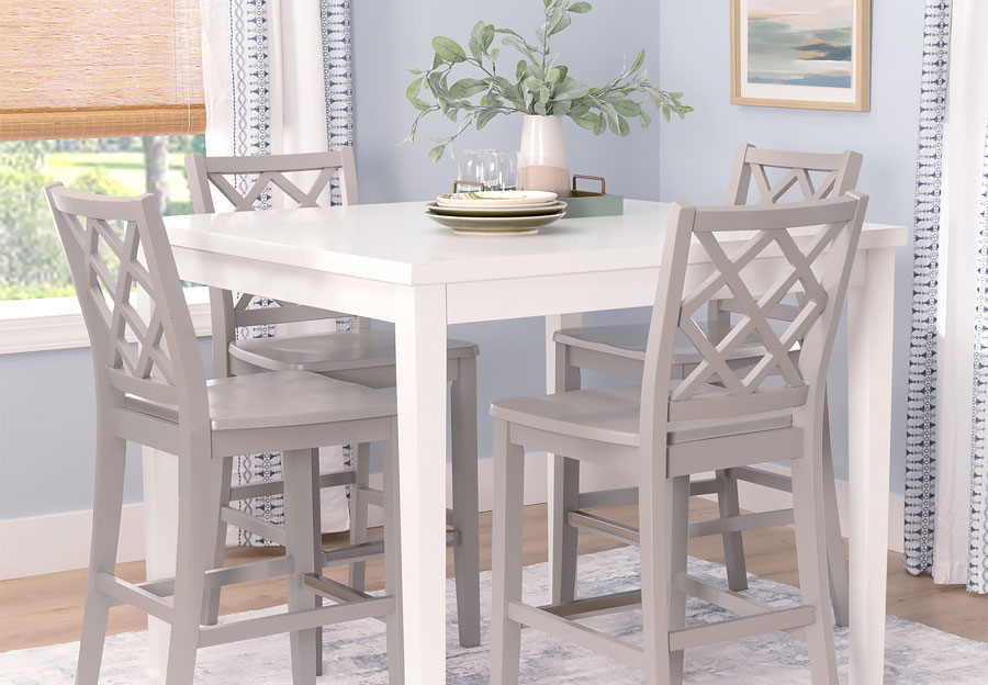 Powell Maui White Counter Table With Four Grey Counter Chairs