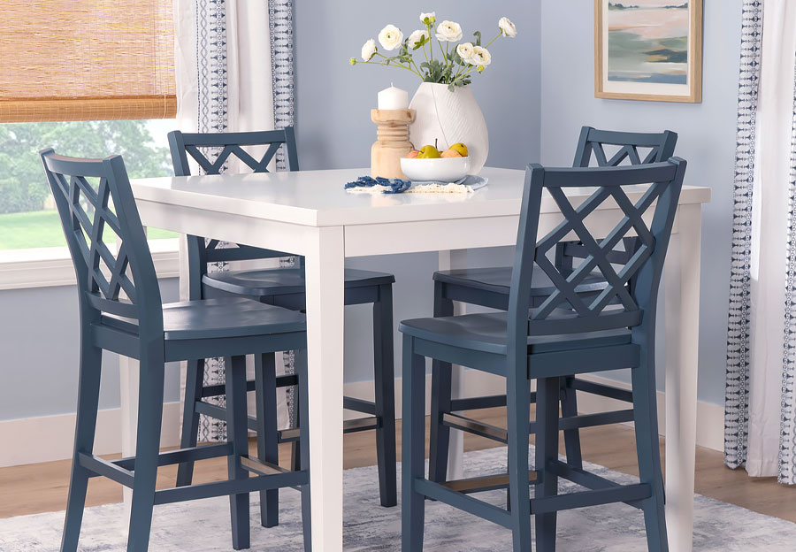 Powell Maui White Counter Table With Four Graphite Counter Chairs