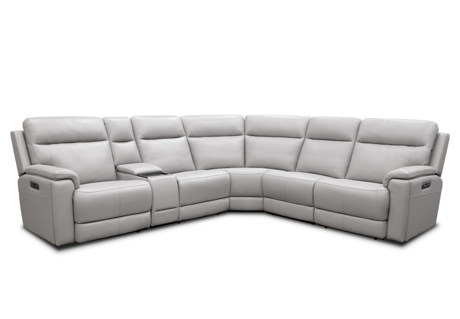 Motomotion Sorrento Dove Leather Match Two Seat Triple Power Sectional With Air Massage, Heat and Music System