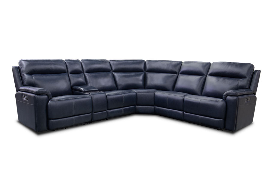 Motomotion Sorrento Ocean Leather Match Two Seat Triple Power Sectional With Air Massage, Heat and Music System