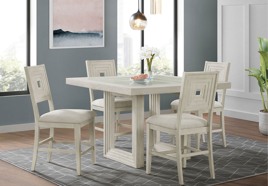 Elem Avalanche Antique White Counter Five Piece Dining Table with Four Stools