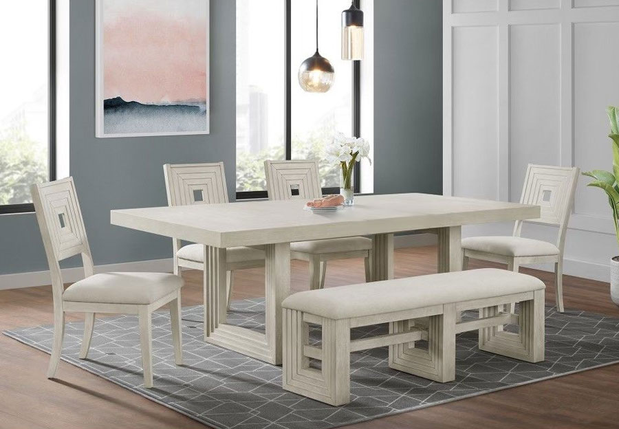 Rectangular dining table with bench sale