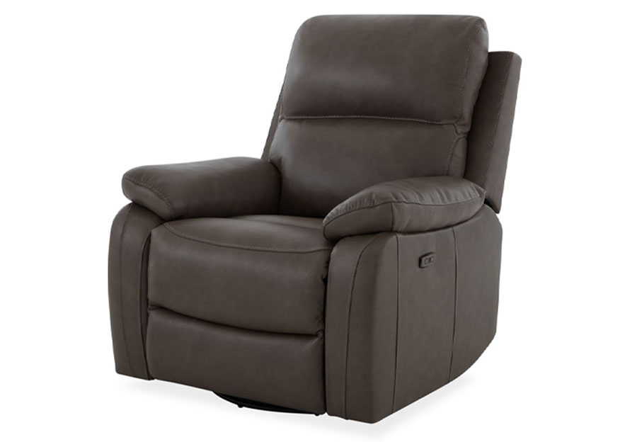 Kuka Carter Grey Dual Power Leather Match Recliner with Swivel Glider