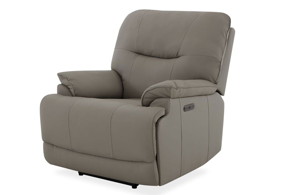 Kuka Loxley Light Grey Dual Power Leather Match Recliner with Swivel Glider