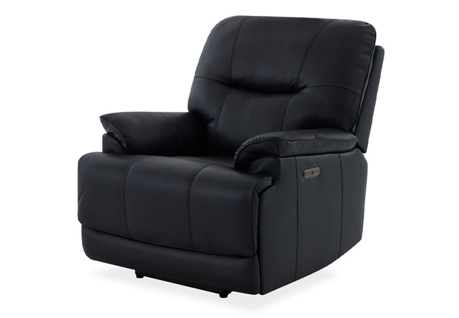 Kuka Loxley Navy Dual Power Leather Match Recliner with Swivel Glider