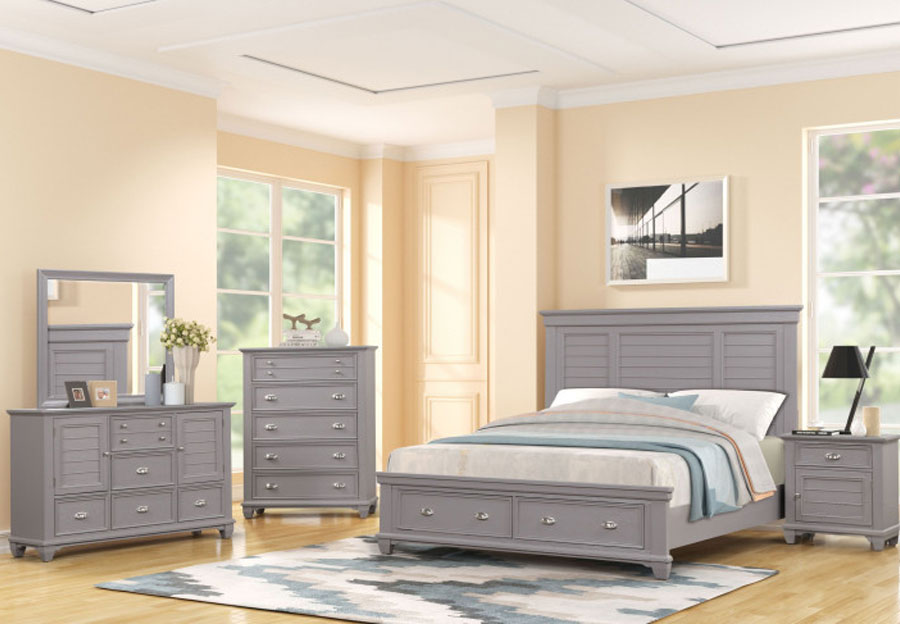 New Classic Jamestown Grey Queen Storage Bed, Dresser and Mirror