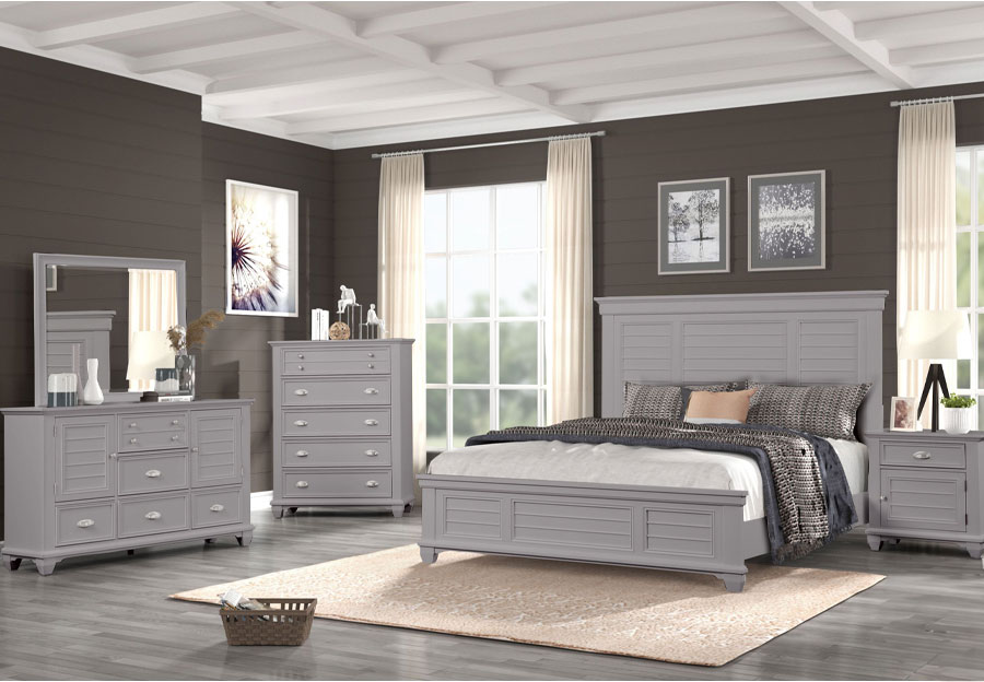 New Classic Jamestown Grey King Bed, Dresser and Mirror