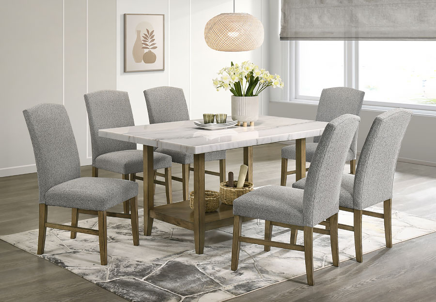 Lifestyle Kendall White Marble Rectangular Table with Four Side Chairs