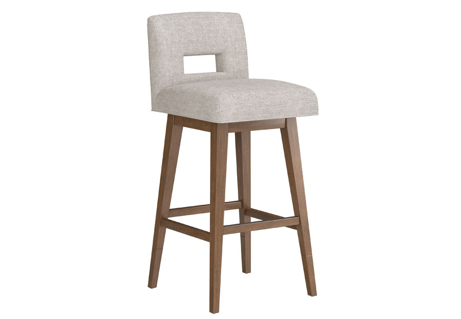 Hillsdale Swivel Adjustable Height Oatmeal Key-Back Barstool with Medium Brown Base