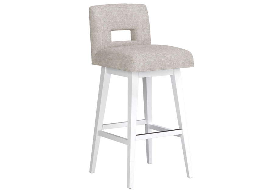 Hillsdale Swivel Adjustable Height Oatmeal Key-Back Barstool with Pure White Base