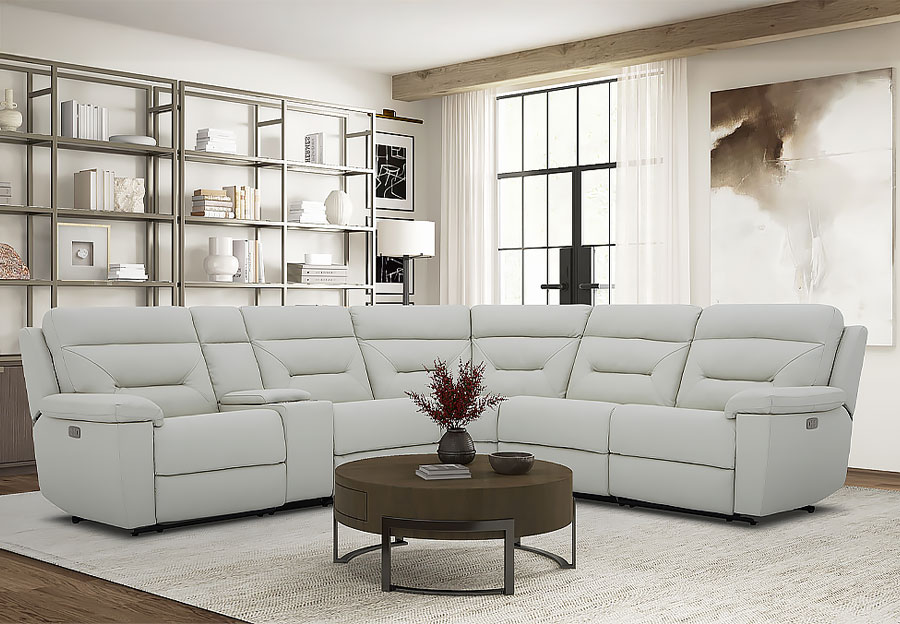 Kuka Grand Point Pearl Leather Match Two Seat Dual Power Reclining Sectional