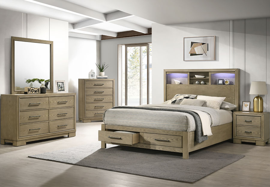 Lifestyles Ellenbrook Weather Oak Queen Bed, Dresser and Mirror