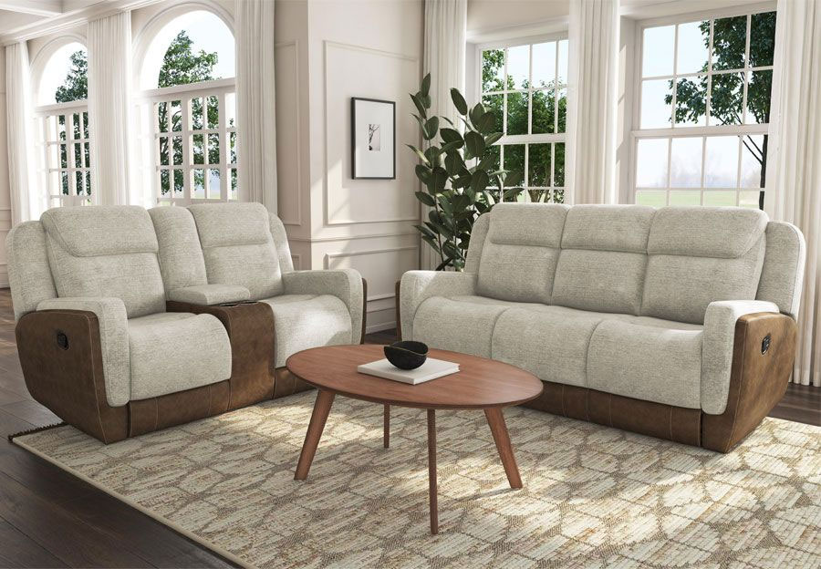 Elements Hornet Taupe Manual Reclining Sofa and Reclining Console Loveseat