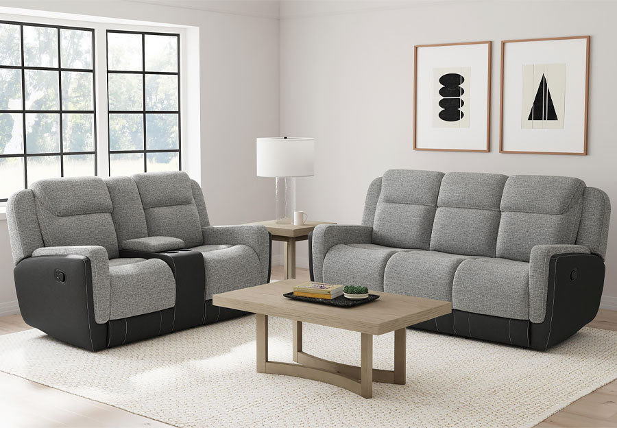 Elements Hornet Grey  Manual Reclining Sofa and Reclining Console Loveseat