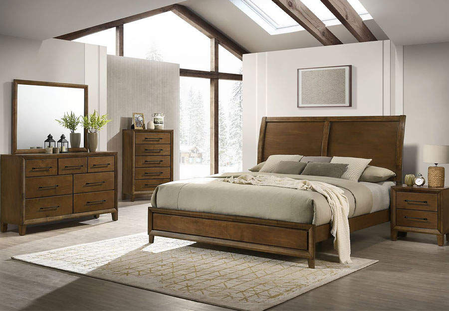 Newclassic Ballard Walnut Twin Bed, Dresser and Mirror
