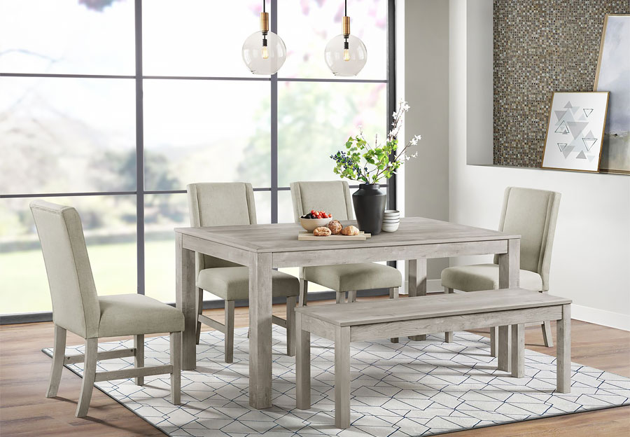 Elements Ellen White Rectangular Table With Two Side Chairs and a Bench