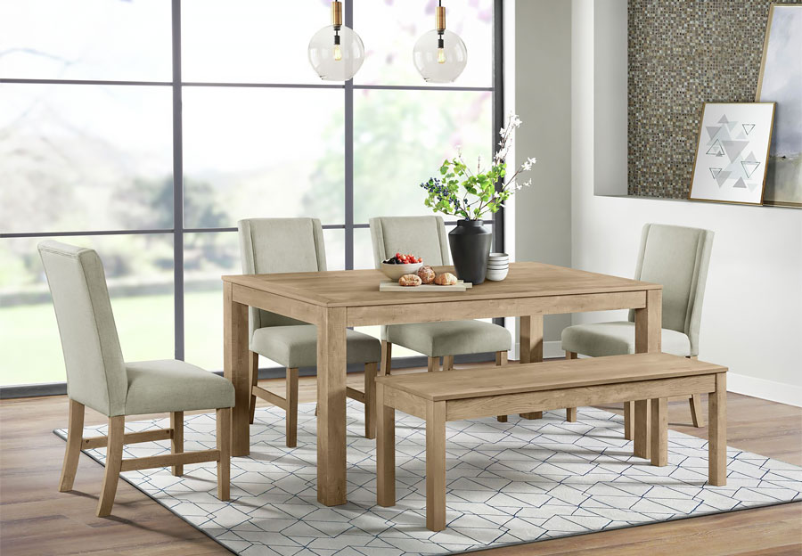 Elements Ellen Sand Rectangular Table With Two Side Chairs and a Bench