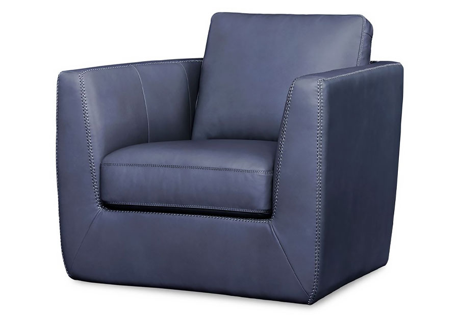Leather Italia Chicago Blue Leather Swivel Chair