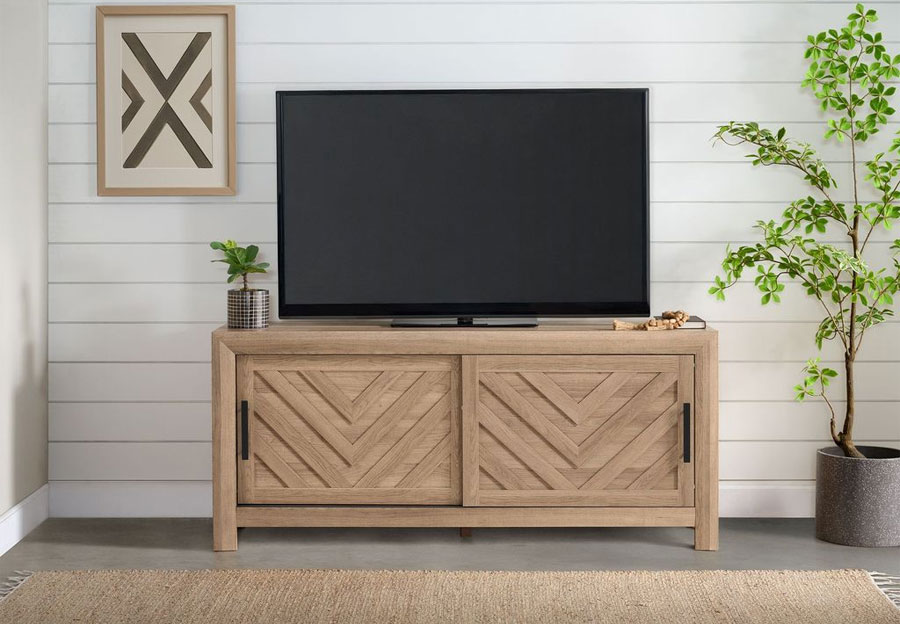 Elements Ellen 60in Sand TV Console With Sliding Door