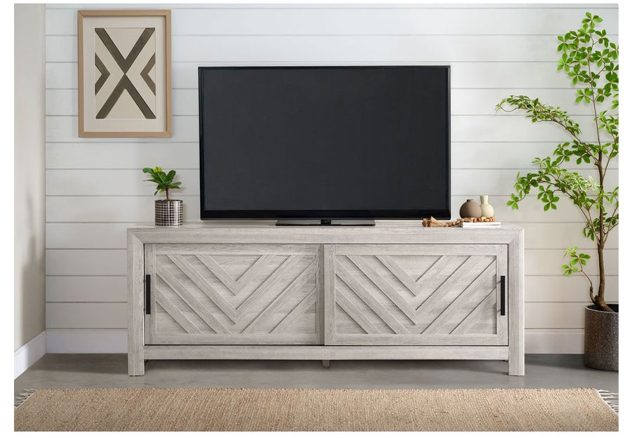 Elements Ellen 70in White TV Console With Sliding Door